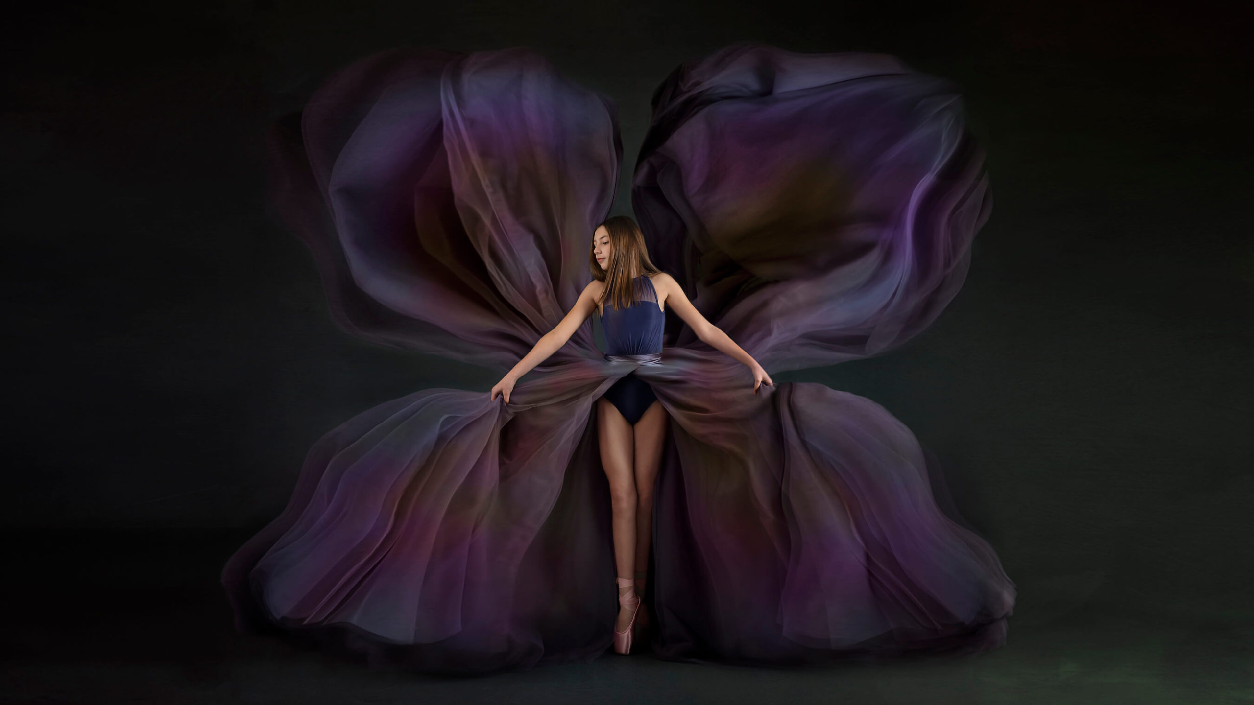 Ballet dancer in purple butterfly shaped dress