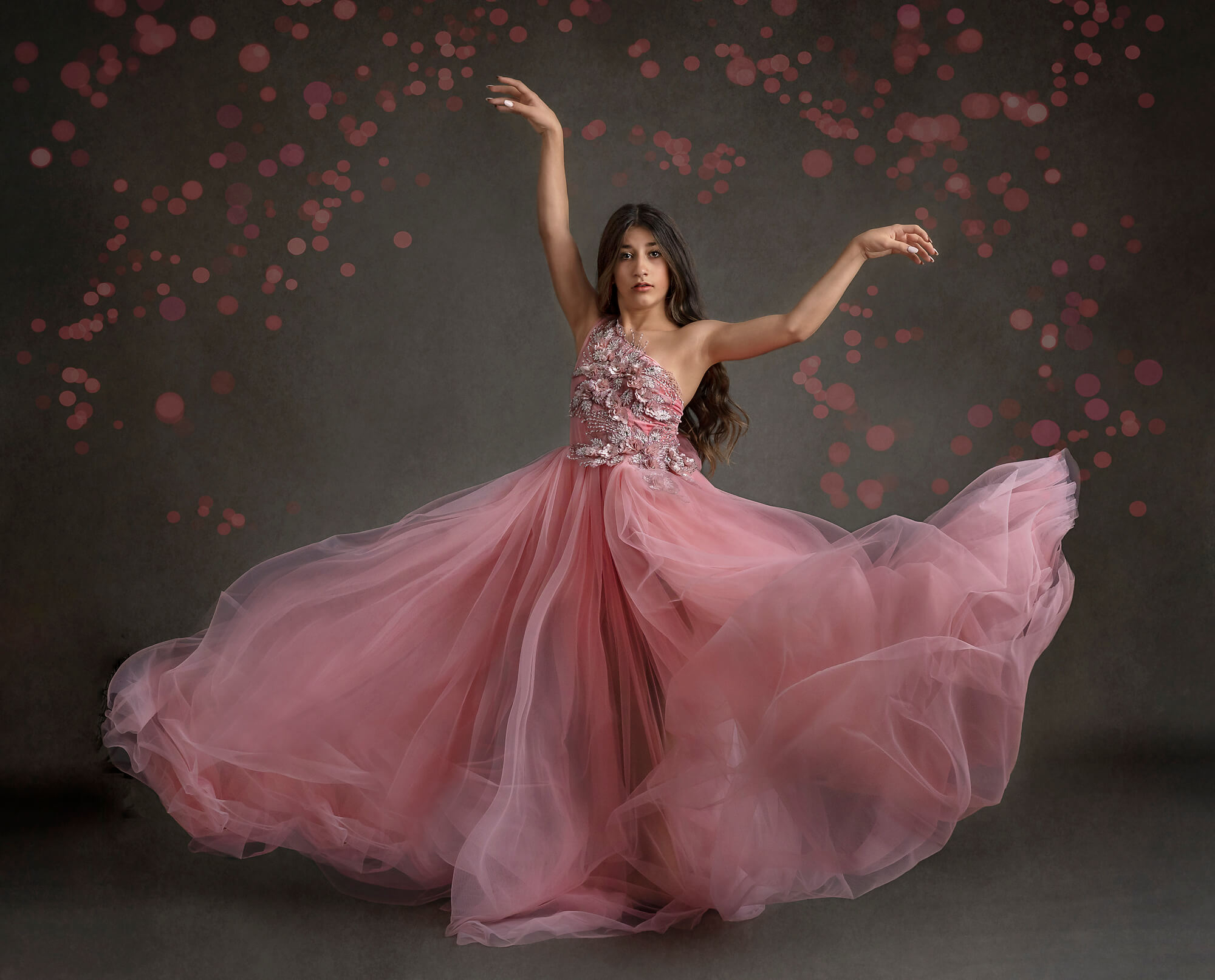 Redondo Beach dancer twirling in pink dress