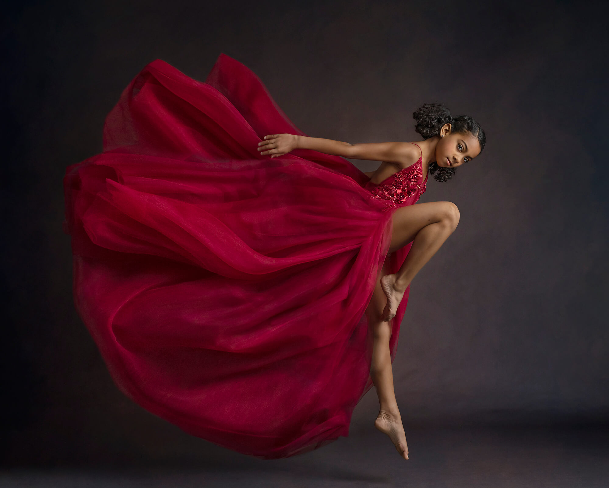 Torrance, ca dancer girl jumping in red dress